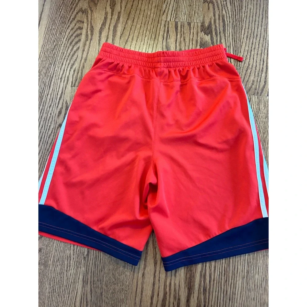 Adidas Boys Athletic Basketball Shorts Size 14/16 Red Mesh 3 Stripe Drawstring